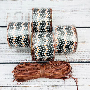 New Fall Craft Holiday Brown Orange White Sparkle Ribbon Set